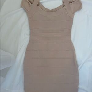 Guess Beige/Pink Off-Shoulder Bodycon Mini Dress